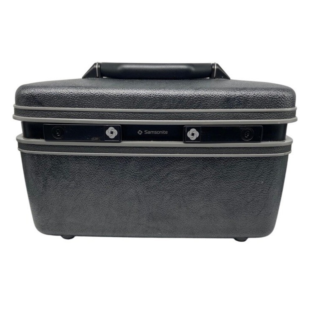 VTG Samsonite Train Case Charcoal Gray Hard Shell Vintage Cosmetics Mirror Key